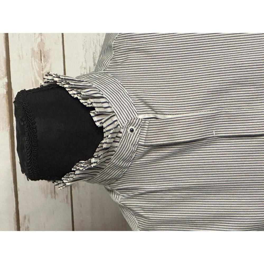 per se Carlisle black/white ruffled collar pinstriped button-up shirt Size 0 - Picture 3 of 6